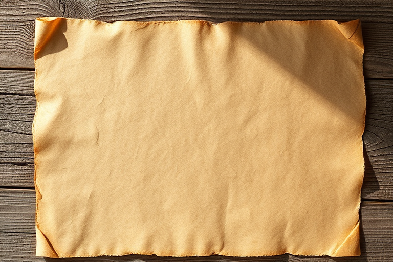 create a high-resolution image of aged parchment paper with a textured wooden background, using a DSLR camera, f/4 aperture, 50mm lens, ISO 100, natural lighting to enhance the details and shadows