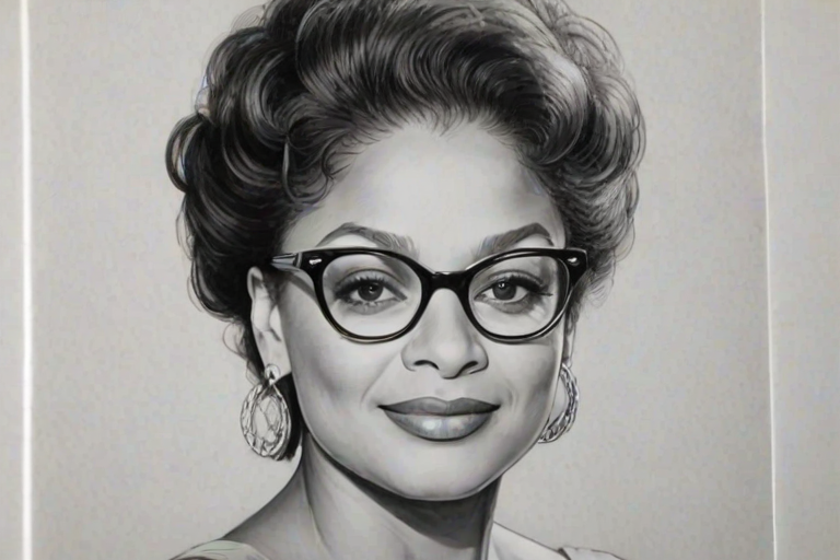 Splendid Debbie Allen, pencil sketch, portrait of Fascinating woman 1954s in glasses, hair style beatnik, outline, clear lines, fine lines, 8k