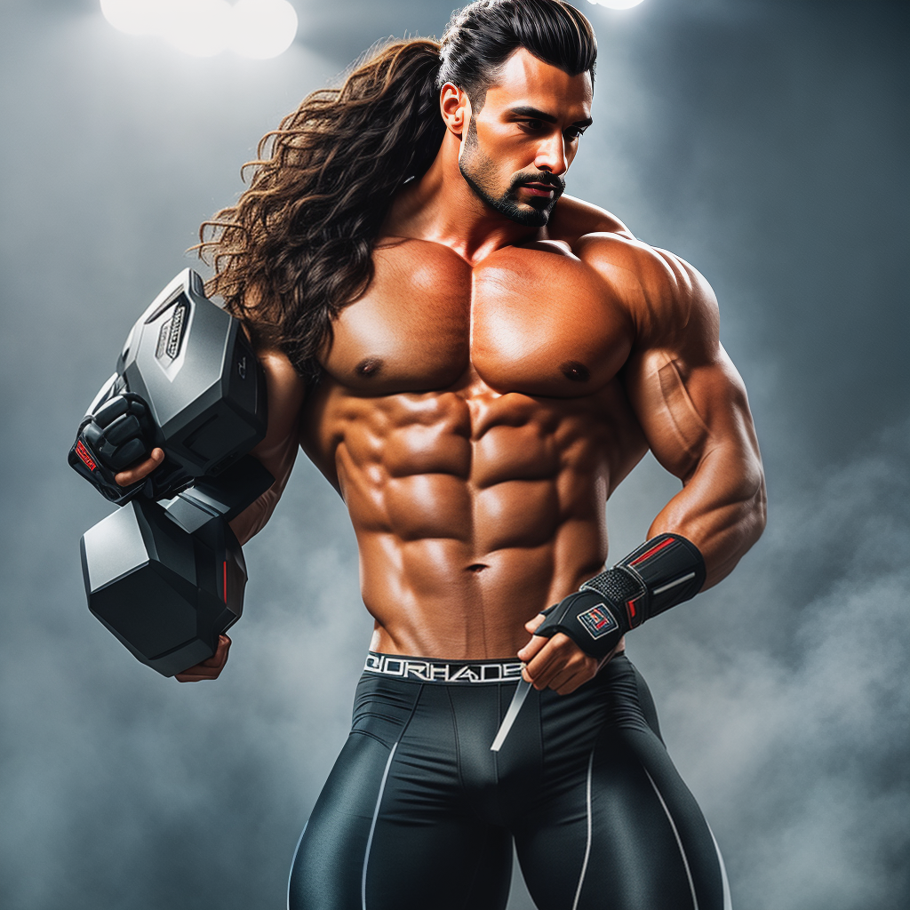 Free Ai Image Generator - High Quality and 100% Unique Images - iPic.Ai  muscle hunk bodybuilder wearing spandex bodysuit, goatee, long hair