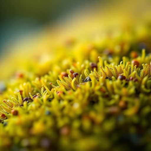 macro shot of vibrant moss with rich textures in soft natural light, f/2.8, ISO 200, 1/250s, focused on the details, taken with a DSLR camera using a 100mm macro lens.