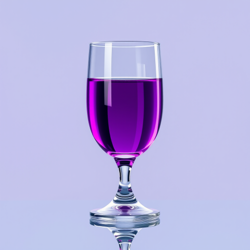 Create a high-resolution digital illustration of a tall, elegant glass filled with purple liquid, with a reflective surface and soft highlights, captured using a Canon EOS R5, 50mm lens, f/1.8 aperture, ISO 100, natural lighting, and a slight low-angle view to emphasize the glass's height and details.