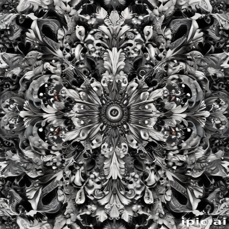 Intricate Black and White Floral Mandala Design with Detailed Patterns