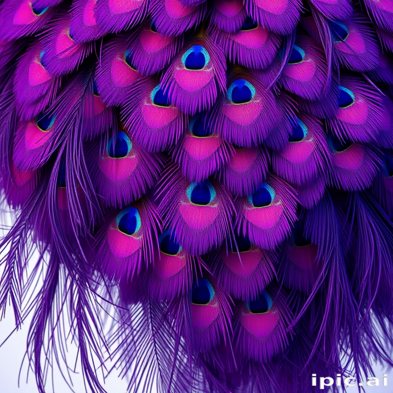 Majestic Purple Peacock Feathered Layers cascading down in a gradient of rich plum to vibrant indigo, styled to mimic the appearance of iridescent peacock feathers