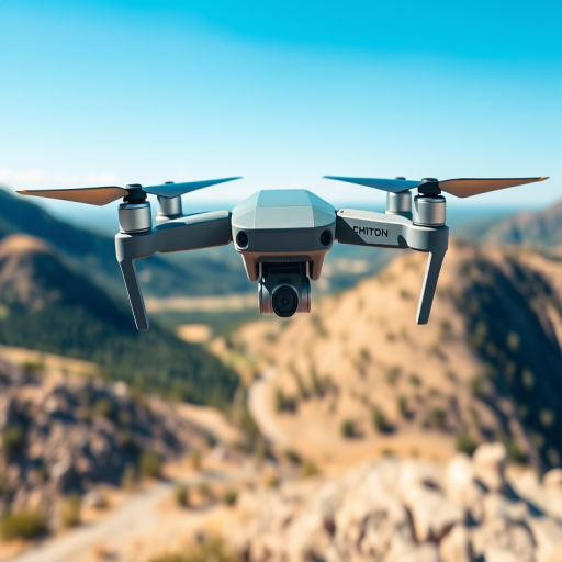 Create an illustration of a sleek, modern drone hovering above a scenic landscape with a clear blue sky, shot with a DSLR camera at 50mm focal length, f/2.8 aperture, ISO 100, using a wide-angle perspective to capture the drone and its surroundings sharply.