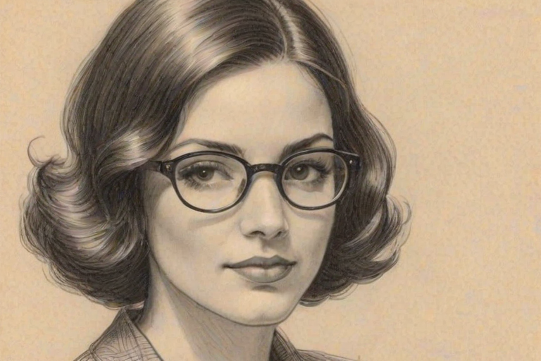 Enticing Monica Barbaro, pencil sketch, portrait of Wonderful woman 1932s in glasses, hair style beatnik, outline, clear lines, fine lines, 8k
