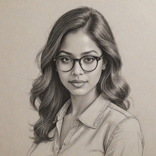 Enticing Tiya Sircar, pencil sketch, portrait of Alluring woman 1975s in glasses, hair style beatnik, outline, clear lines, fine lines, 8k