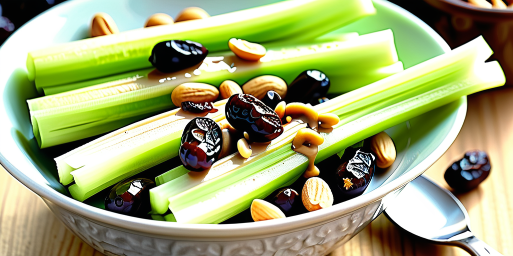 celery with peanut butter and raisins