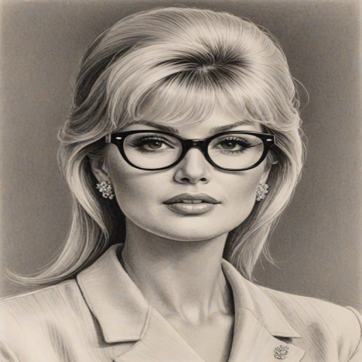 Exquisite Ivana Trump, pencil sketch, portrait of Superb woman 1967s in glasses, hair style beatnik, outline, clear lines, fine lines, 8k