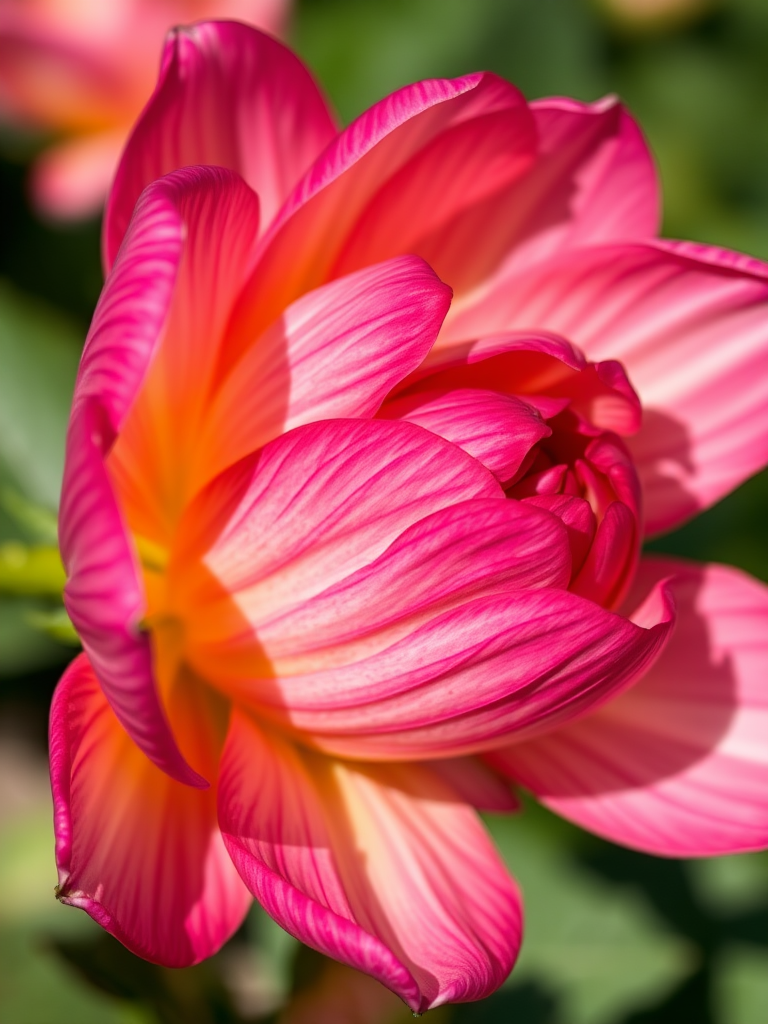 A detailed close-up of a blooming flower with intricate petal textures and vibrant colors, shot at f/2.8 aperture, 50mm lens, in natural light using a DSLR camera, with a shallow depth of field to enhance background blur and focus on the flower's details.