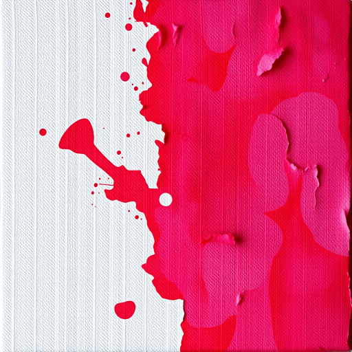 Create an abstract painting with vibrant shades of red and purple, using a canvas texture, shot with a DSLR camera at f/8 aperture, ISO 100, 50mm lens, shooting from a slightly elevated angle to enhance depth and contrast.