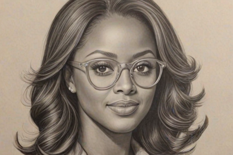 Pleasing Keshia Knight Pulliam, pencil sketch, portrait of Exquisite woman 1949s in glasses, hair style beatnik, outline, clear lines, fine lines, 8k