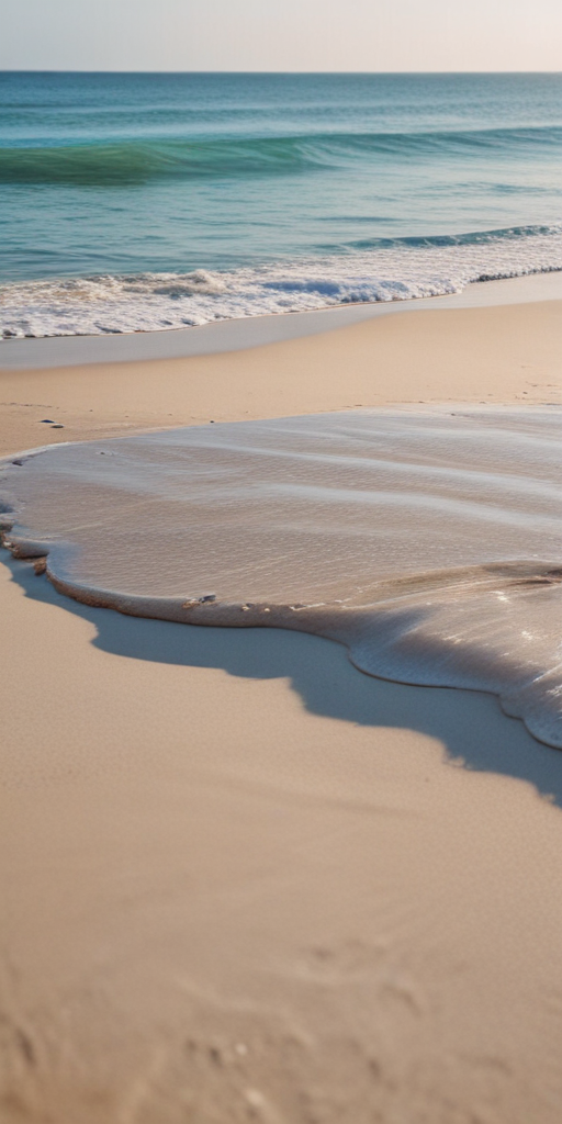 Tranquil Beach Scene with Gentle Waves Lapping on Soft Sandy Shore
