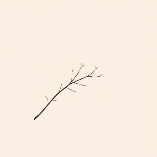 create a simple, elegant illustration of a slender branch with leaves in a minimalist style on a plain background