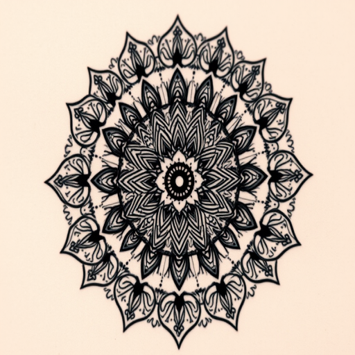 Dotwork mandala tattoo with intricate floral patterns and sacred geometry elements, gradually fading from solid black to delicate stippling for a mesmerizing optical illusion effect