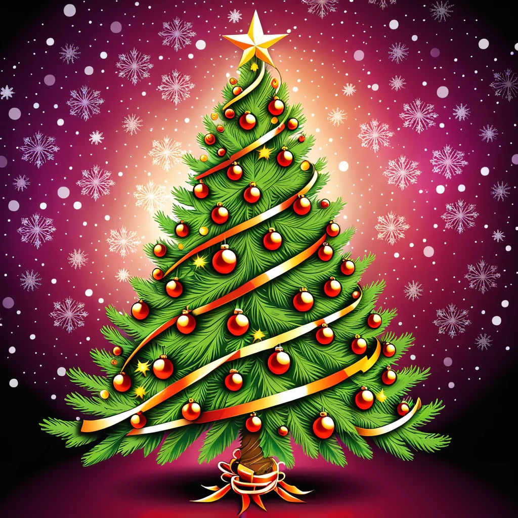 Festive Christmas Tree Adorned with Ornaments and Snowflakes in a ...