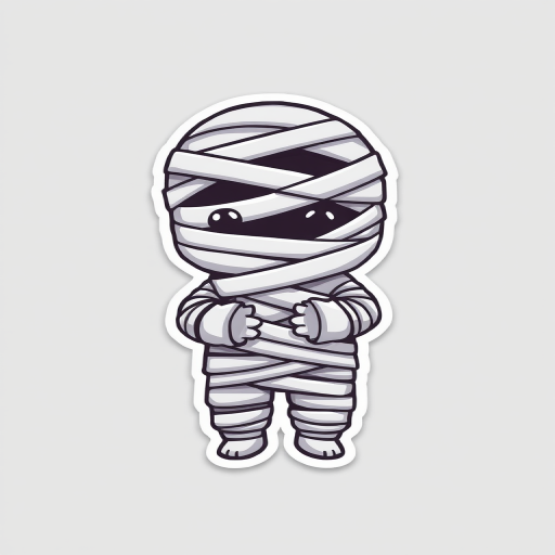 create a kawaii Mummy wrappings sticker, 3d digital art, grey background, sticker line weight
