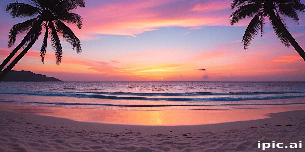 Tranquil Sunset Over the Ocean with Palm Trees Silhouetted Against the Sky