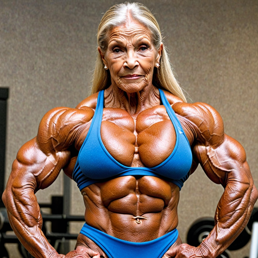 Free Ai Image Generator - High Quality and 100% Unique Images -  —  Mature lady bulky bodybuilder, punk, oiled, tattoos, flexing huge biceps