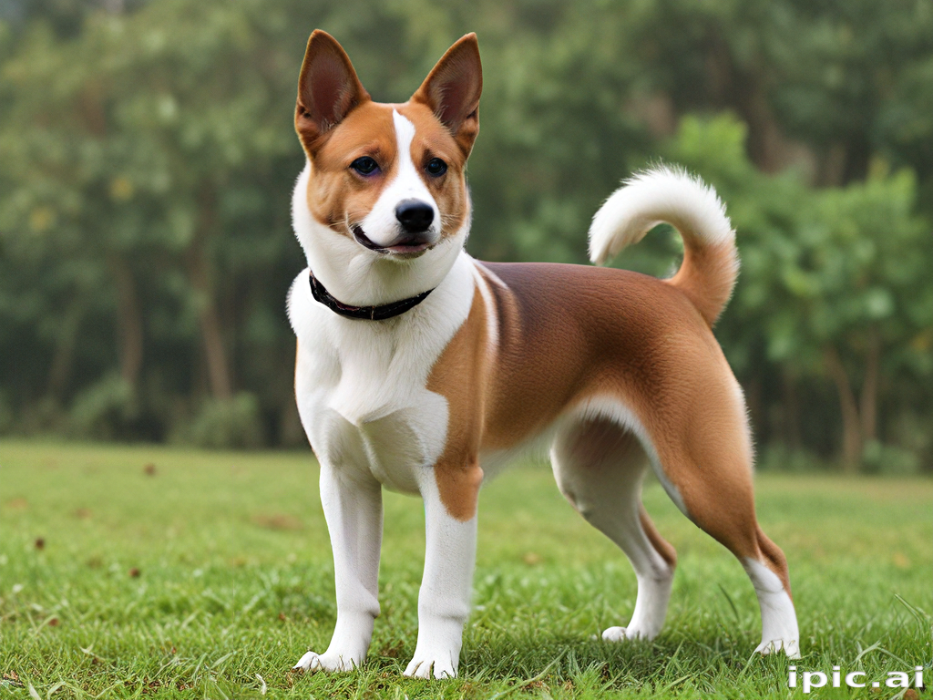 Playful Dog Standing Proudly in a Lush Green Park Setting