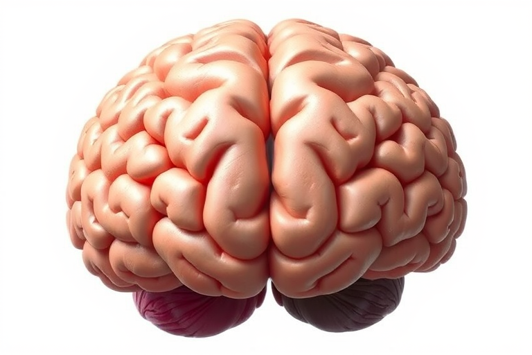 high-resolution illustration of a brain, frontal view, studio lighting, DSLR camera, f-stop 8, ISO 100, shutter speed 1/125 sec, white background