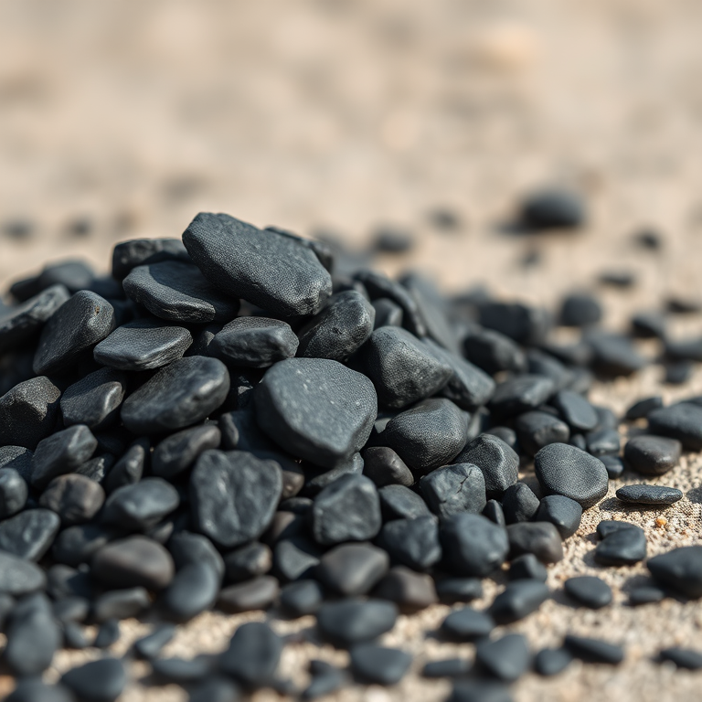 high-resolution image of a pile of black rocks on a clean background, shot with a DSLR camera at f/8 aperture, 50mm lens, ISO 100, natural lighting, shallow depth of field to enhance texture details