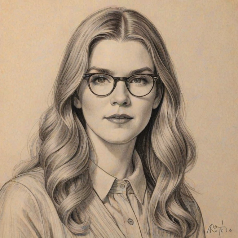 Lovely Lily Rabe, pencil sketch, portrait of Magnificent woman 1923s in glasses, hair style beatnik, outline, clear lines, fine lines, 8k