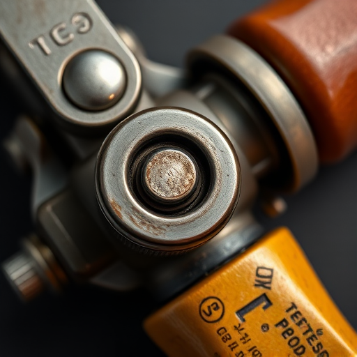 Close-up shot of a vintage handheld tool with metal and plastic components, high detail, soft lighting, f/2.8 aperture, 50mm lens, ISO 200, studio setup.