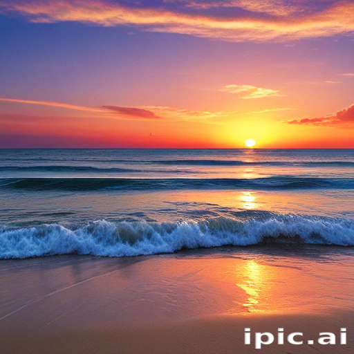 Serene Sunset Over Calm Ocean Waves Beneath Colorful Sky Reflection