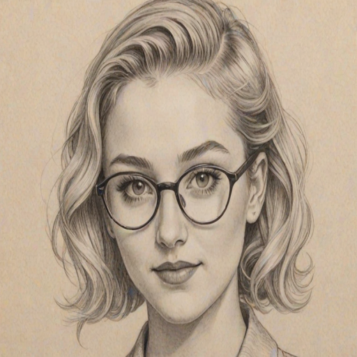 Sublime Chloe Lukasiak, pencil sketch, portrait of Fetching woman 1932s in glasses, hair style beatnik, outline, clear lines, fine lines, 8k