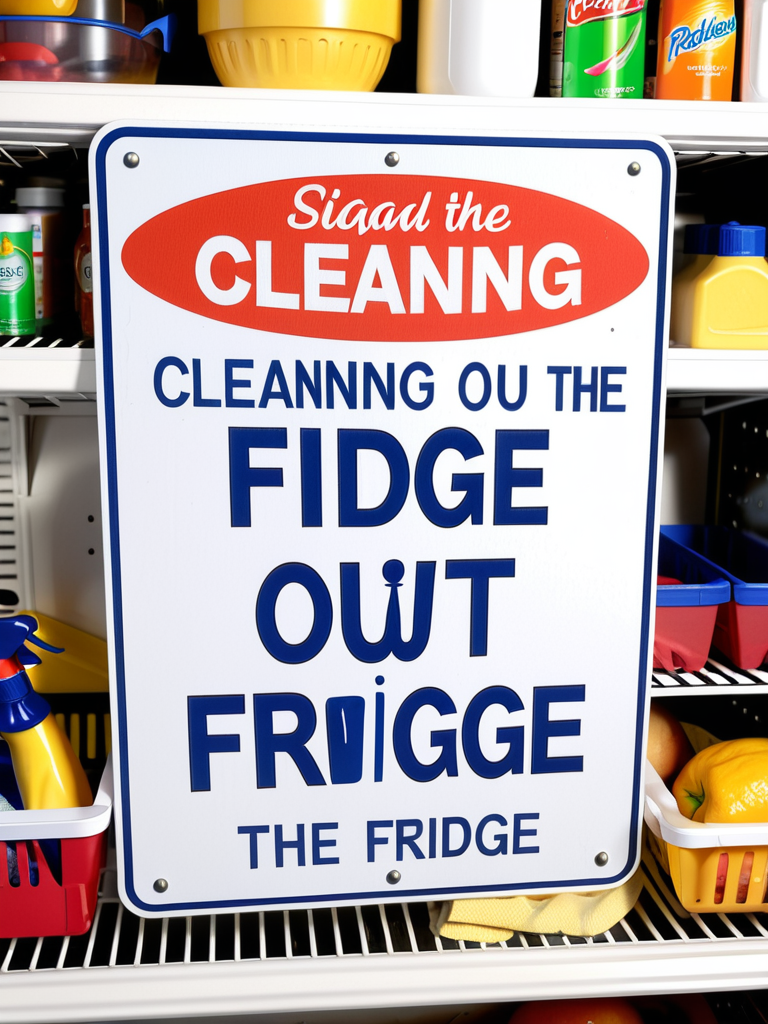 Sign on Refrigerator Emphasizing the Importance of Cleaning Out the Fridge