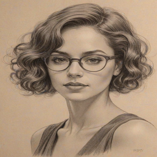 Beauteous Brittany Bell, pencil sketch, portrait of Exquisite woman 1924s in glasses, hair style beatnik, outline, clear lines, fine lines, 8k