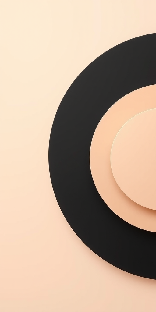 Create a smooth abstract image featuring concentric circles in varying shades of black and beige with a soft gradient background, using a DSLR camera with a 50mm lens, aperture set to f/1.8, ISO at 100, and a shallow depth of field to enhance clarity and focus.