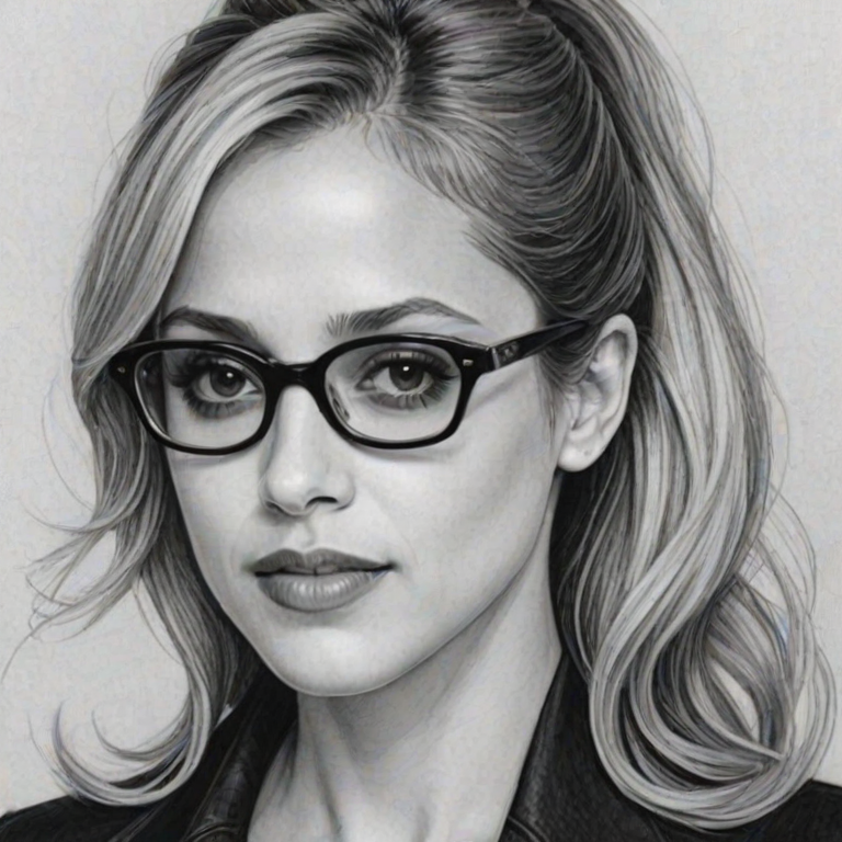 Exquisite Brittany Murphy, pencil sketch, portrait of Fetching woman 1965s in glasses, hair style beatnik, outline, clear lines, fine lines, 8k