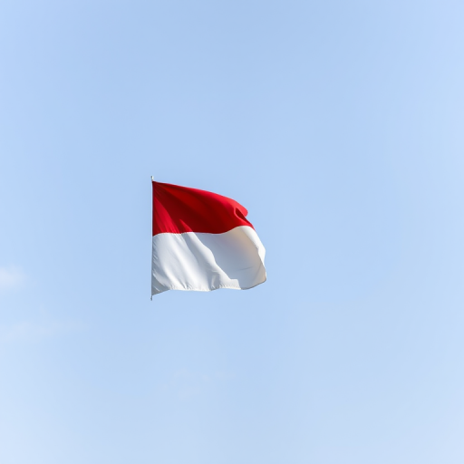 Create an image of a horizontal flag with a bold red top half and a white bottom half, captured with a DSLR camera at f/8 aperture, ISO 100, 1/400 sec shutter speed, in landscape orientation, using a high dynamic range photography style to enhance colors and contrasts.