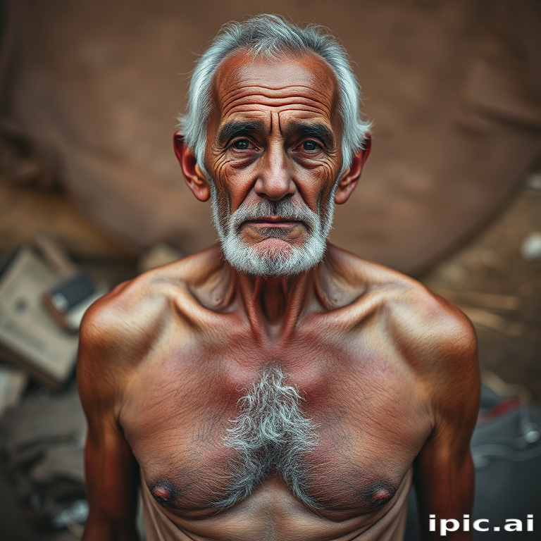 shirtless old man