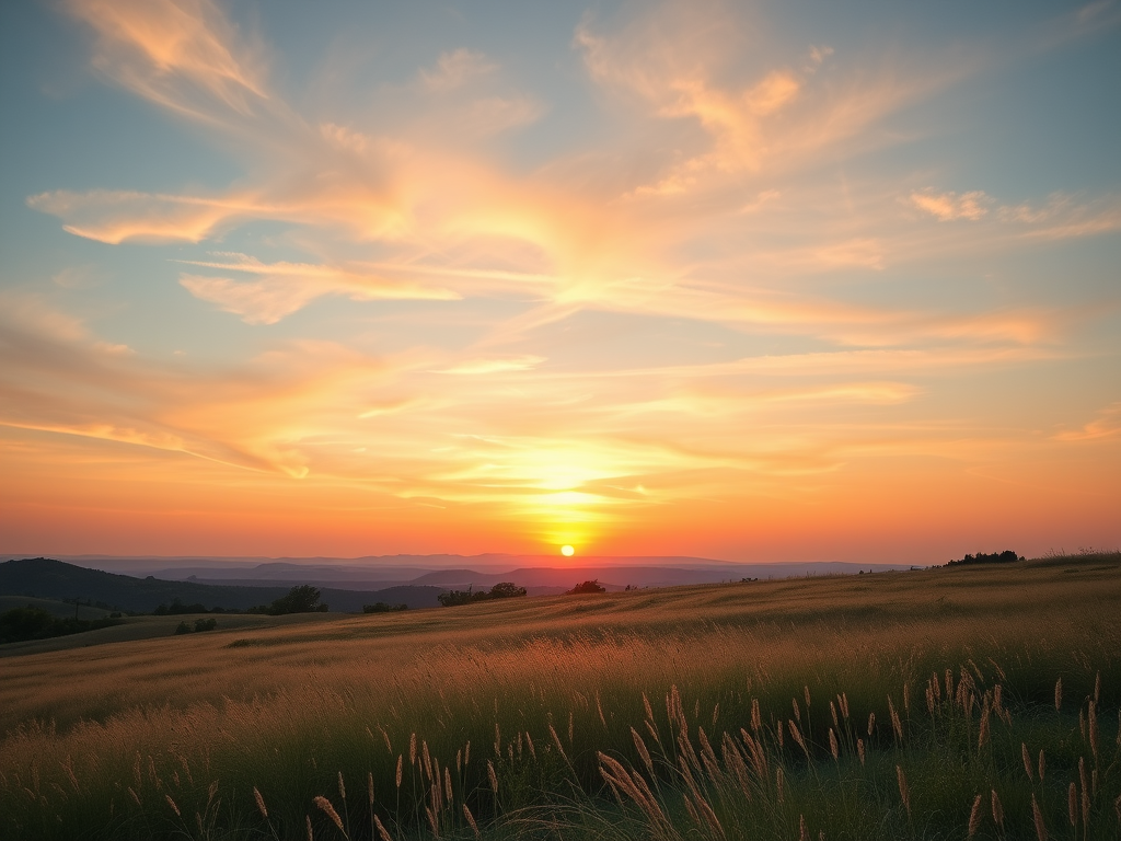 capture a serene landscape at sunrise with soft pastel colors, ISO 100, aperture f/8, shutter speed 1/125s, wide-angle lens, DSLR camera, vibrant details and smooth gradients in the sky