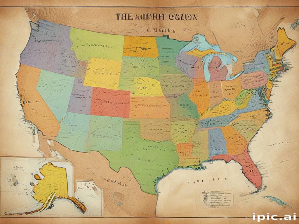 A Colorful Historical Map of the United States Featuring State Borders
