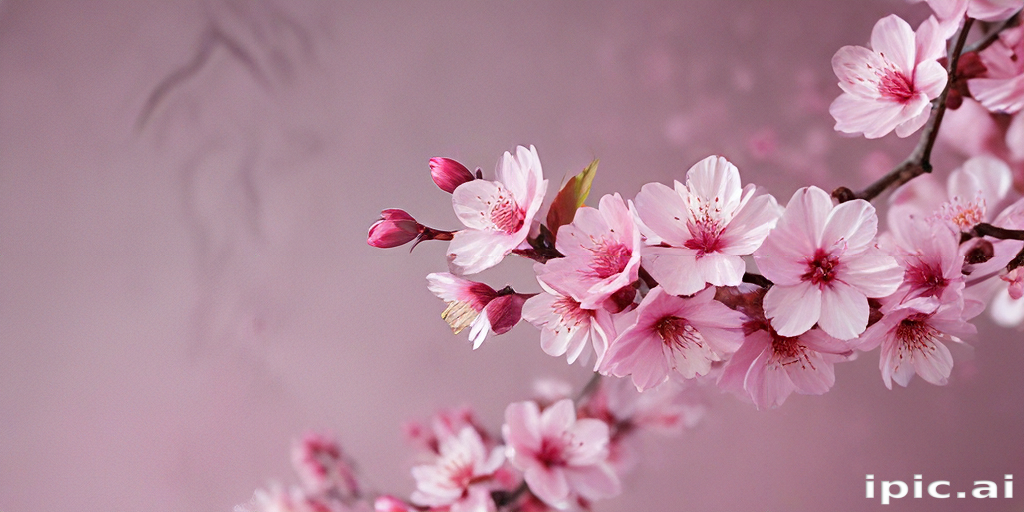 Delicate Cherry Blossom Branch Against a Soft Pink Background in Spring