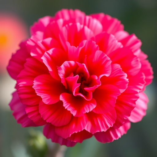 close-up of a vibrant pink and orange carnation flower, soft focus background, natural lighting, aperture f/2.8, shutter speed 1/100, ISO 200, macro lens, DSLR camera
