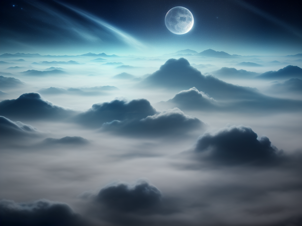 Serene Night Sky with a Bright Moon Over Wispy Cloudy Landscape