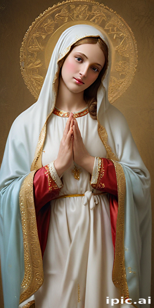Portrait of a Serene Woman in Prayer with Radiant Halo and Garments