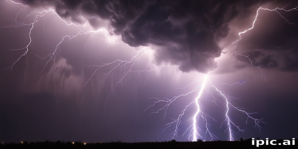Majestic Lightning Strikes Illuminate the Dark Stormy Sky at Night