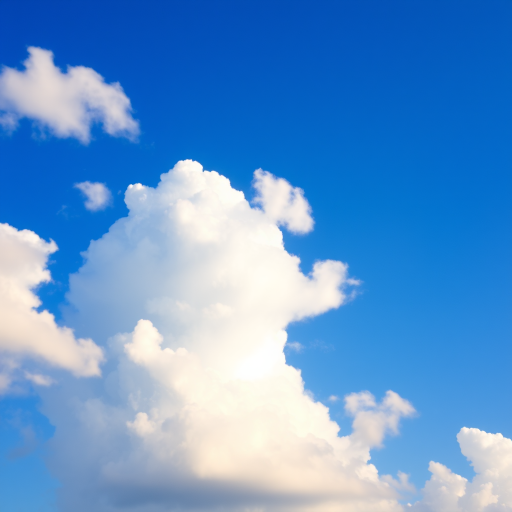 Create a vibrant sky scene with soft, fluffy white clouds scattered against a bright blue background, using a DSLR camera with a 35mm lens, aperture set to f/8, ISO 100, and a shallow depth of field to enhance image clarity.