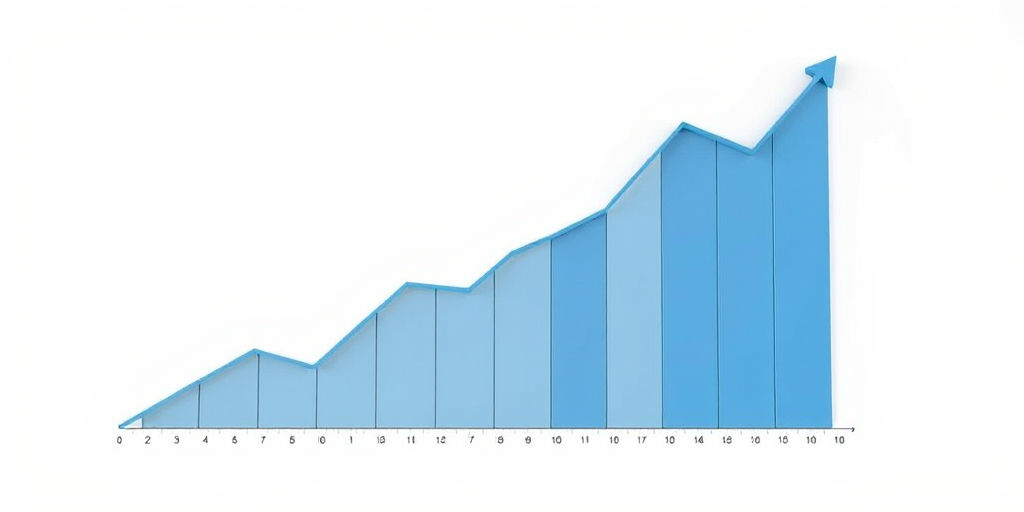 Create a high-resolution digital illustration of a blue and grey upward-trending line graph on a clean white background, use a Canon EOS R5 camera with a 50mm f/1.2 lens, apply a shallow depth of field, ensure natural lighting for clarity and sharpness.
