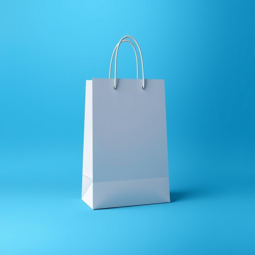 Create a vector-style image of a shopping bag with a smooth gradient background in shades of blue, using a Canon EOS 5D Mark IV camera, f/4 aperture, 50mm lens, shot in portrait orientation with high dynamic range for enhanced depth and clarity.
