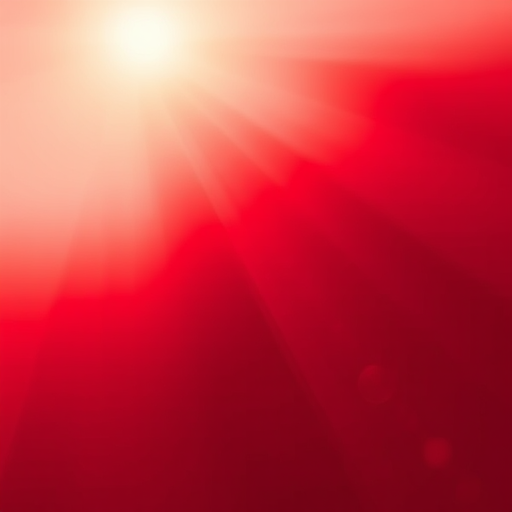 Create an abstract image with soft red gradients and dynamic rays of light, captured using a DSLR camera, f/2.8 aperture, 1/125 shutter speed, ISO 200, shot from a wide-angle view to enhance depth and detail.