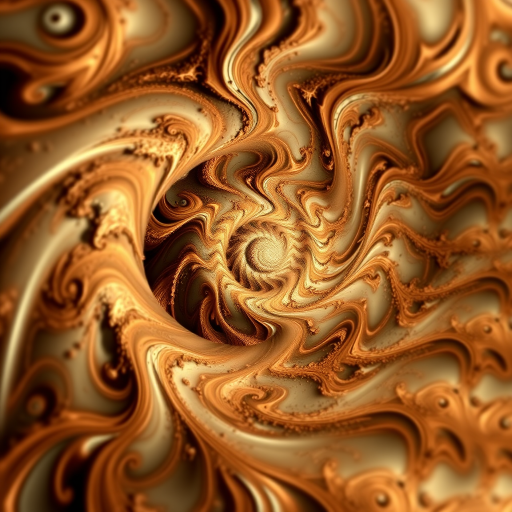 Create a high-resolution fractal image featuring a swirling pattern with intricate details in warm and cool tones, captured using a DSLR camera at f/8 aperture, 1/125 sec shutter speed, ISO 100, with a macro lens for enhanced clarity and depth, viewed from a slightly elevated angle to emphasize the spiral effects.