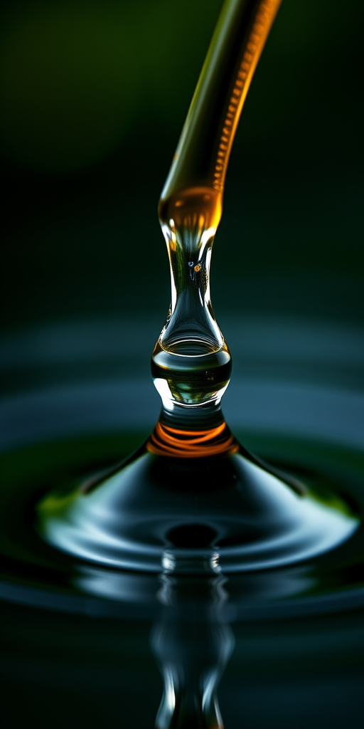 create a realistic droplet of water with a glossy surface, using a macro lens at f/2.8, 1/200s shutter speed, ISO 100, shot from a slight angle to capture reflections, with soft lighting for enhanced contrast