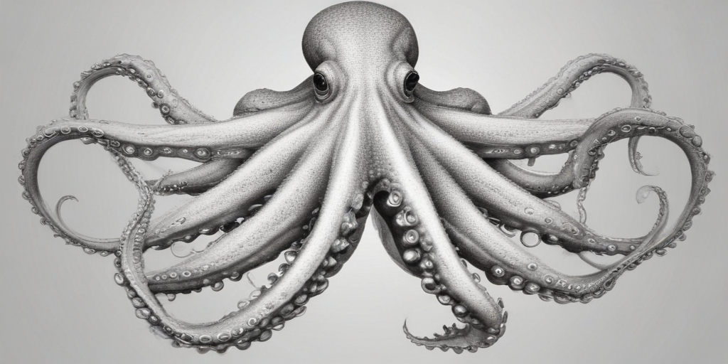 Intricate Black and White Illustration of a Majestic Octopus with ...