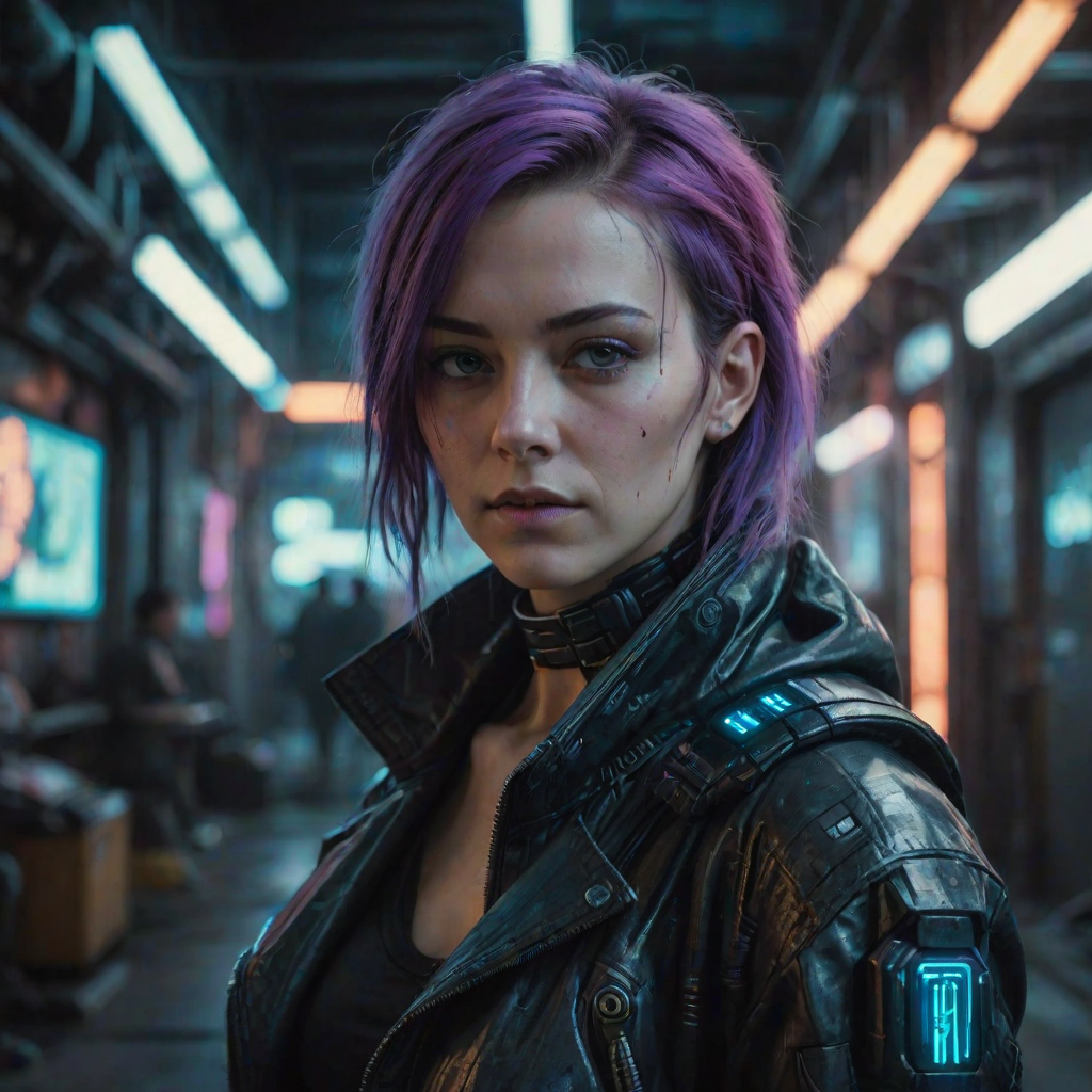 portrait of a Woman, she is an android, in a cyberpunk environnement